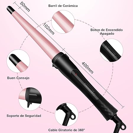 A Rizador de Pelo Profesional, Moldeador Cabello de Cerámica 1 Tubo, Juego de Rizadora para Cabello con Guantes Peines y Clips, Calentamiento Rápido y Temperatura Ajustable, para Todo Tipo de Pelo.