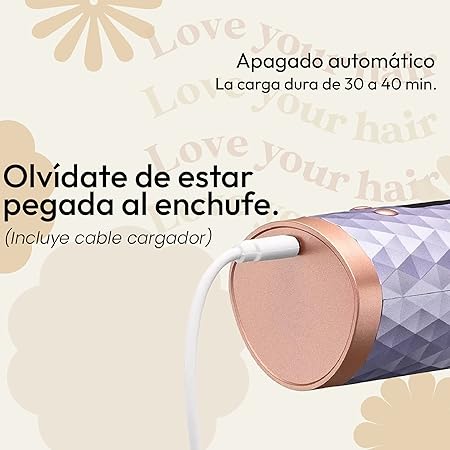 A Rizador de cabello inalámbrico portátil - Temporizador 6 Temperaturas, Crea rizos perfectos, 60 minutos us, Wireless Curler Apagado Automatico.