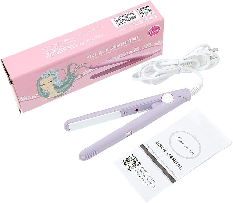 A Mini plancha de pelo, rizador de calefacción de hierro plano de turmalina de cerámica portátil 2 en 1 para rizar enderezar flequillo, cabello ondulado cabello corto plancha para cabello(Púrpura).