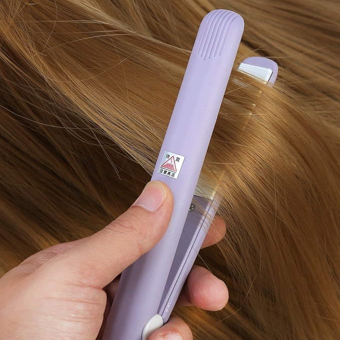 A Mini plancha de pelo, rizador de calefacción de hierro plano de turmalina de cerámica portátil 2 en 1 para rizar enderezar flequillo, cabello ondulado cabello corto plancha para cabello(Púrpura).