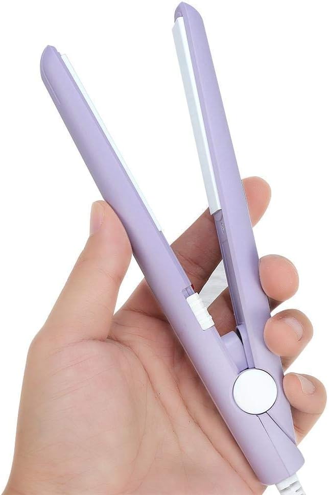 A Mini plancha de pelo, rizador de calefacción de hierro plano de turmalina de cerámica portátil 2 en 1 para rizar enderezar flequillo, cabello ondulado cabello corto plancha para cabello(Púrpura).