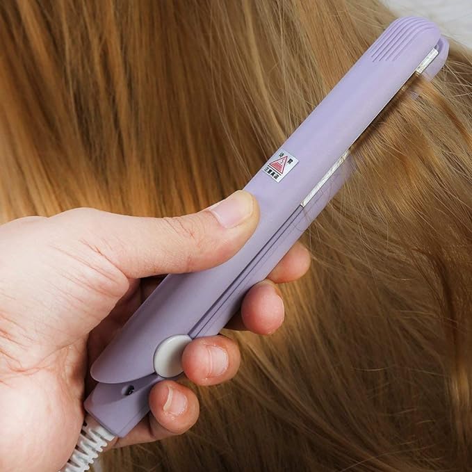 A Mini plancha de pelo, rizador de calefacción de hierro plano de turmalina de cerámica portátil 2 en 1 para rizar enderezar flequillo, cabello ondulado cabello corto plancha para cabello(Púrpura).