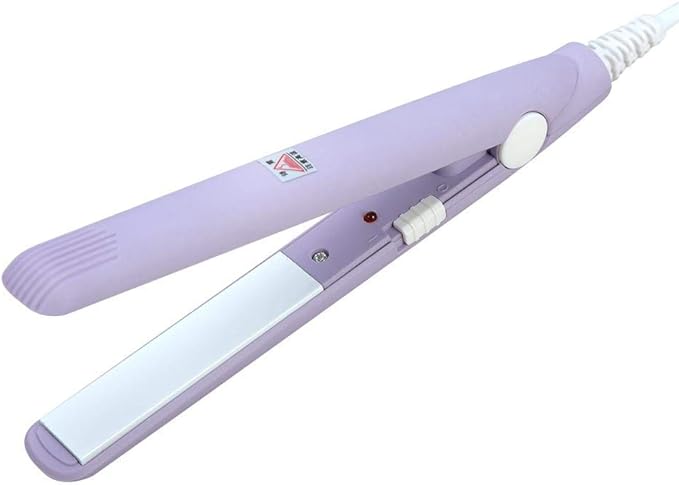 A Mini plancha de pelo, rizador de calefacción de hierro plano de turmalina de cerámica portátil 2 en 1 para rizar enderezar flequillo, cabello ondulado cabello corto plancha para cabello(Púrpura).