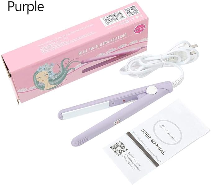 A Mini plancha de pelo, rizador de calefacción de hierro plano de turmalina de cerámica portátil 2 en 1 para rizar enderezar flequillo, cabello ondulado cabello corto plancha para cabello(Púrpura).
