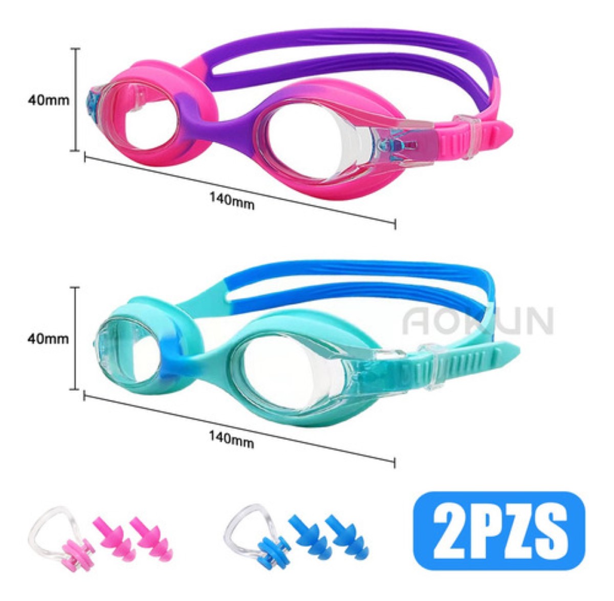 "Lentes Natación Para Niños, Gafas Protección Uv Antivaho Rosa Azul Calro "