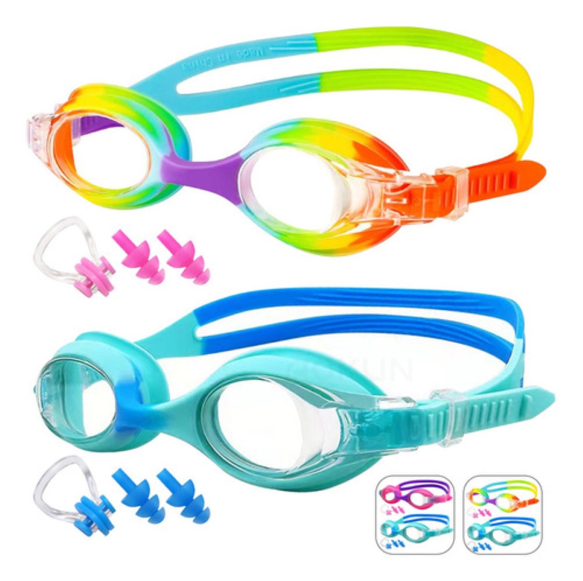 "Lentes Natación Para Niños, Gafas Protección Uv Antivaho Arcoiris/Azul "
