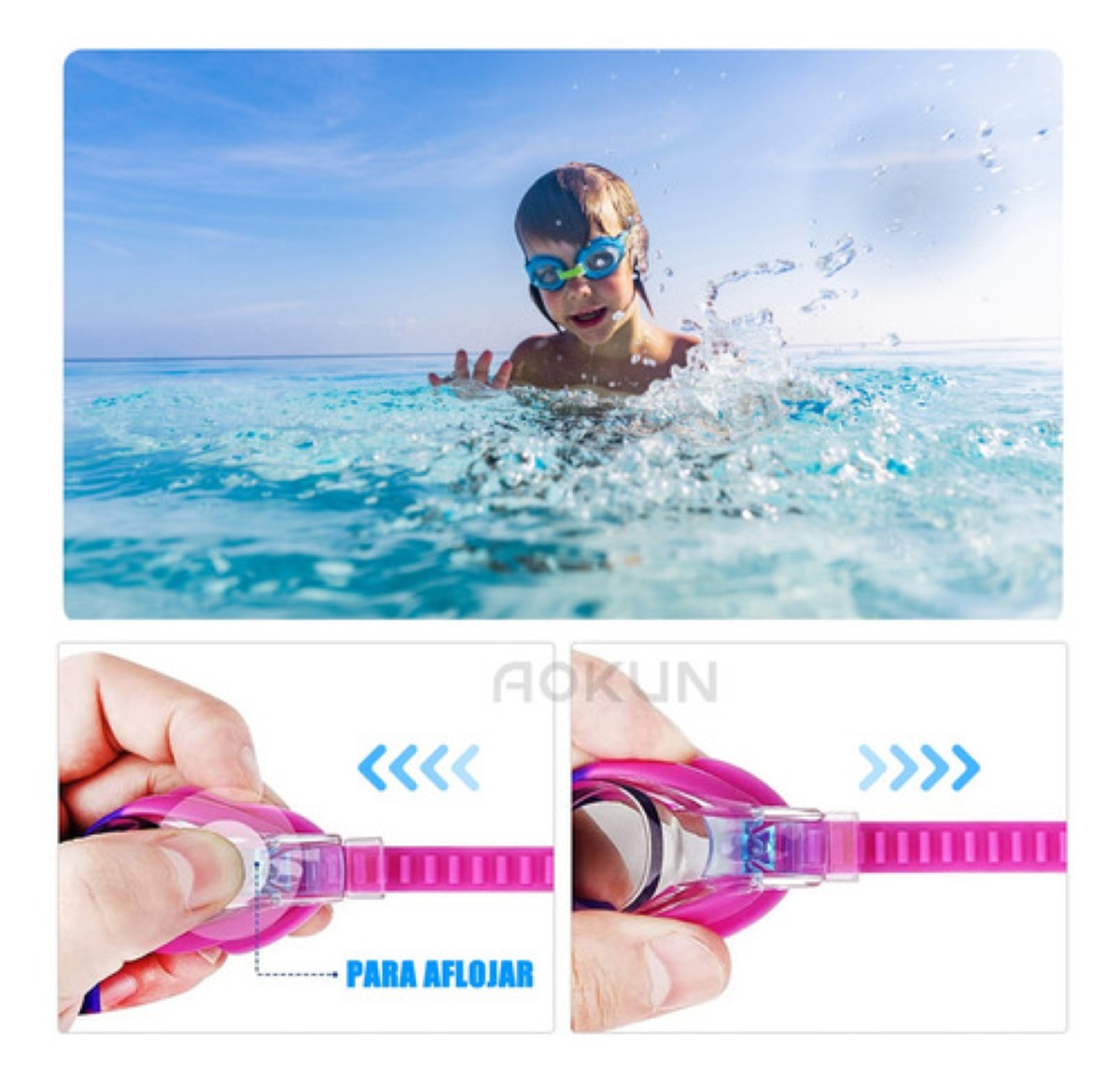 "Lentes Natación Para Niños, Gafas Protección Uv Antivaho Arcoiris/Azul "
