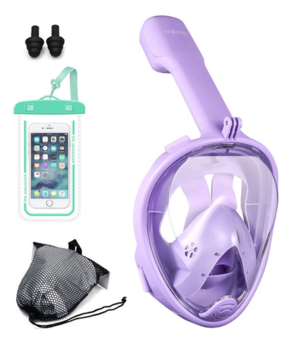 Máscara De Snorkel Con Bolsa Impermeable Morado Talla L/XL