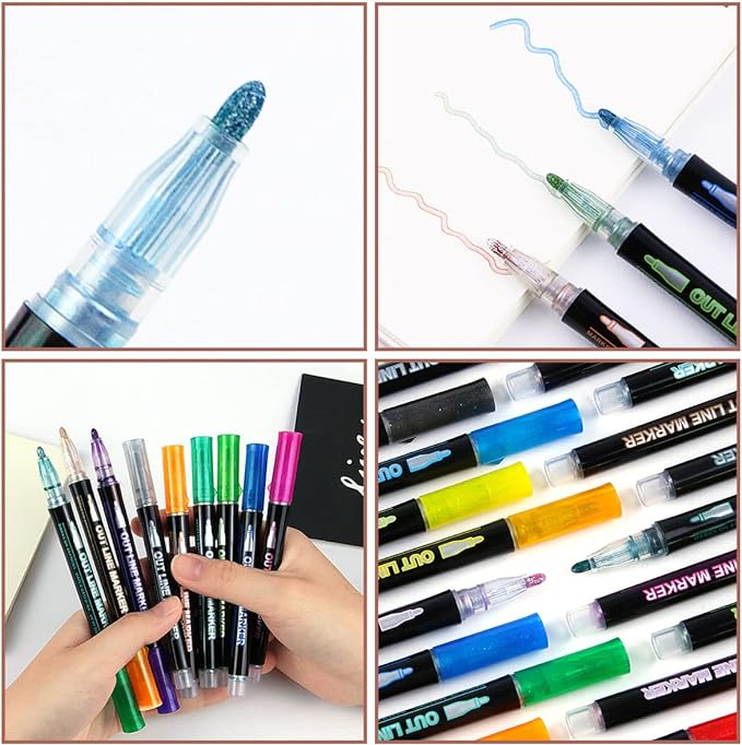 A Marcadores Punta de Pincel 24 Pack, Bolígrafo de Doble Línea Resaltadores para Pintar, Colorear, Dibujar, Hacer Carteles.