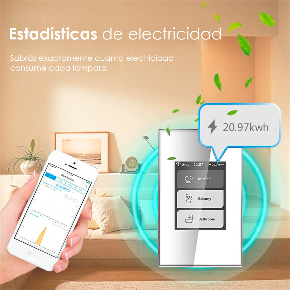 Interruptor inteligente pantalla táctil LCD hasta 3 grupos de conexiones Blanco