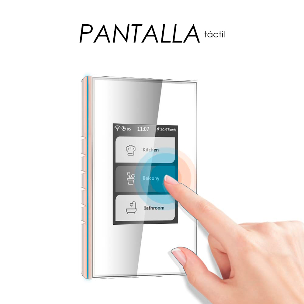 Interruptor inteligente pantalla táctil LCD hasta 3 grupos de conexiones Blanco