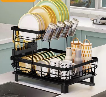 Escurridor para latos 2 Niveles  360° drenaje Dutomático Negro T