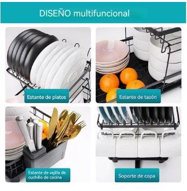 Escurridor para latos 2 Niveles  360° drenaje Dutomático Negro T