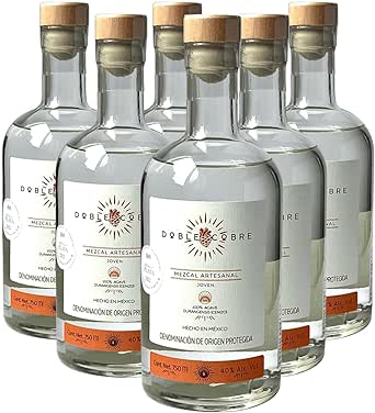 DOBLE COBRE | Caja con 6 botellas de 750 ML | Mezcal Premium | Joven 100% Agave Cenizo DURANGENSIS | 40% Grados de Alcohol.
