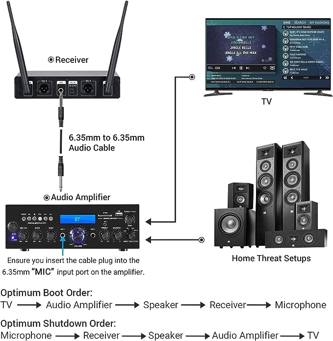 A TONOR Micrófono Inalámbrico Dual Sistema de Micrófono Inalámbrico de Mano Profesional UHF, Set KTV Hogar para Karaoke, DJ, Fiesta, 60 Metros, TW820, Gris.