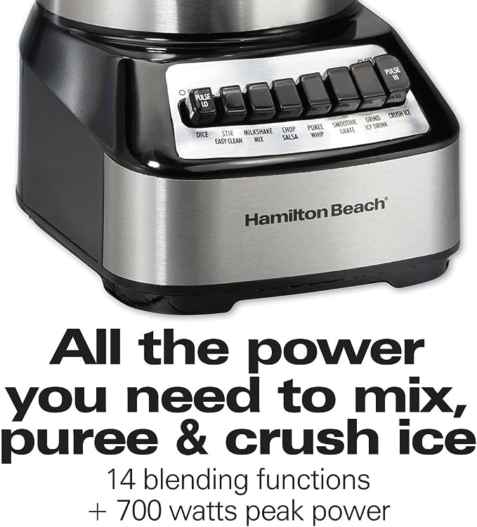 A Licuadora Miltifunción Hamilton Beach 54221/14 velocidades/ 700 watts de potencia/ 3 años de garantía/Vaso de Vidrio de 1.18 L.
