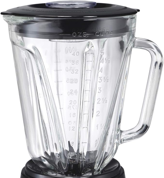 A Hamilton Beach Licuadora Power Elite, con 12 Funciones, Vaso de Vidrio, 1.2 Litros, Negra (58148-MXR).