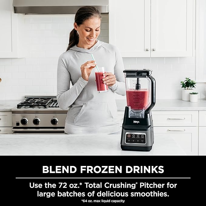 A Ninja - Licuadora BN701 Professional Plus, 1400 vatios máximos, 3 funciones para batidos, bebidas congeladas y helados con Auto IQ, jarra y tapa de trituración total de 72 onzas*, gris oscuro.