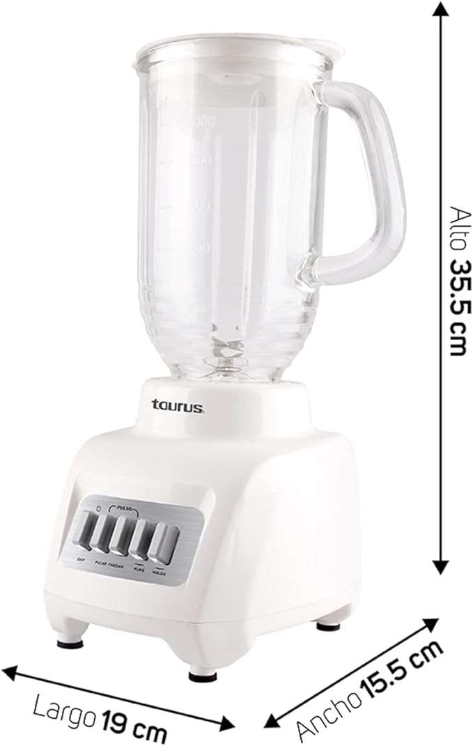 A TAURUS GRANITE | Licuadora de Vidrio de 1L | 400 Watts 4 Velocidades | Cuchillas de Acero Inoxidable Desmontables | Acople Eady Fit y Tapa Hermética con Dosificador.