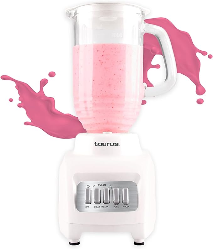 A TAURUS GRANITE | Licuadora de Vidrio de 1L | 400 Watts 4 Velocidades | Cuchillas de Acero Inoxidable Desmontables | Acople Eady Fit y Tapa Hermética con Dosificador.