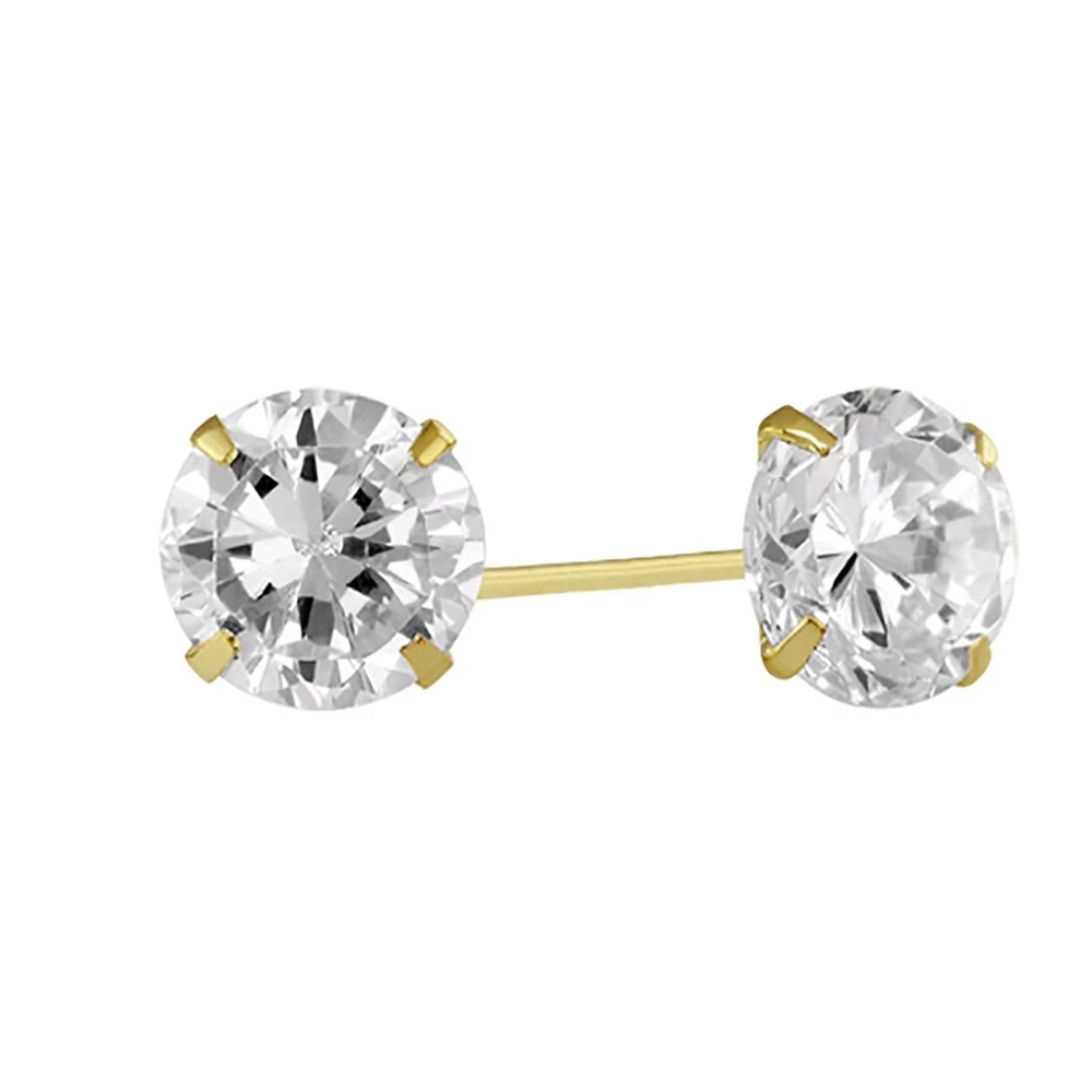 Par de broqueles de zirconia de Oro 10K de 6 mm ideal par mujer, niña, bebe, Nyxmart.