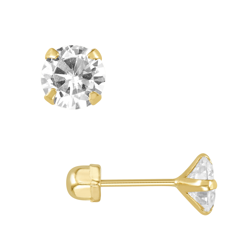 Par de broqueles de zirconia de Oro 10K de 6 mm ideal par mujer, niña, bebe, Nyxmart.