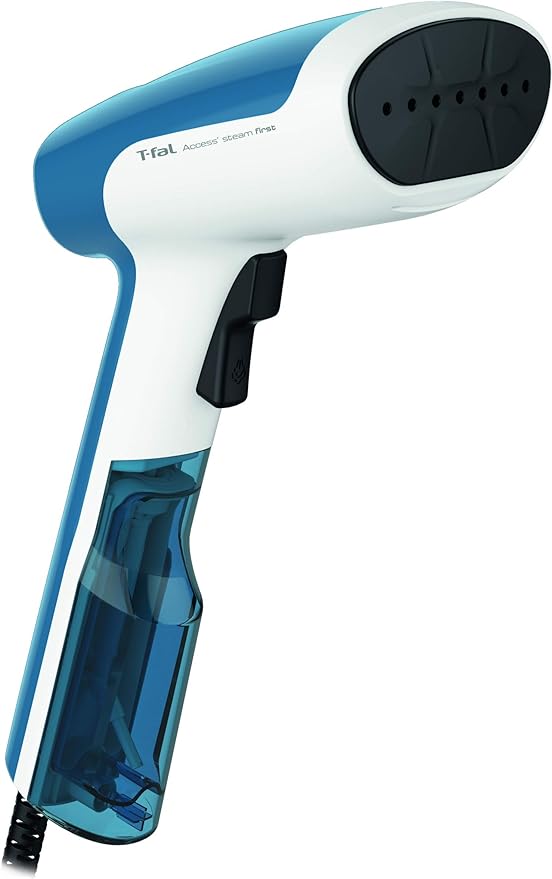 A T-fal Cepillo de vapor Steam First, capacidad de 70 ml, cepillo rápido y versátil ideal para viajes y de uso diario. Azul y blanco, DT6130Q1.