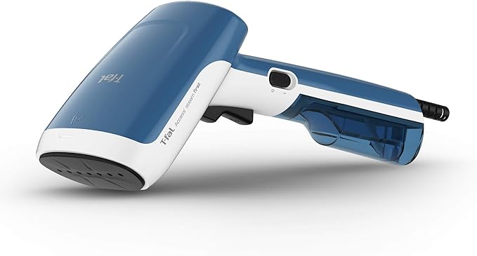A T-fal Cepillo de vapor Steam First, capacidad de 70 ml, cepillo rápido y versátil ideal para viajes y de uso diario. Azul y blanco, DT6130Q1.
