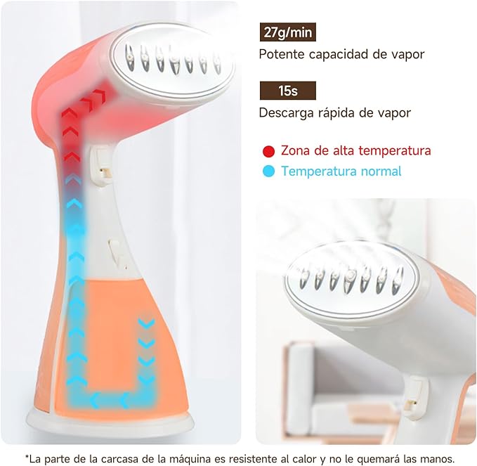 A POGEPE Plancha de Vapor para Ropa Vertical, Plancha de Vapor Portátil, Plancha de Vapor Vertical de Calentamiento Rápido con Depósito de Agua de 300ml, para Eliminación de Arrugas de Tela Rápida.