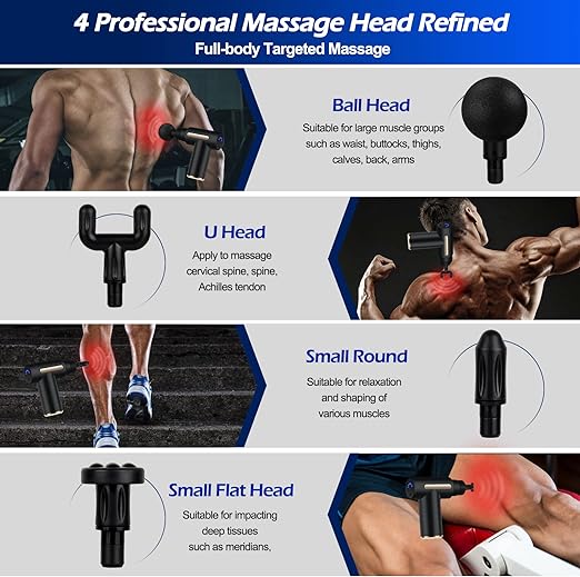 ML Pistola Masajeadora Uplayteck Masajeador Portatil Muscular Mini Masajeador de Tejido Profundo Ajustables Massage Gun Portátil 4 Cabezales de Masaje para Relajar Los Músculos Aliviar el Dolor (Negro).