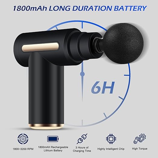 ML Pistola Masajeadora Uplayteck Masajeador Portatil Muscular Mini Masajeador de Tejido Profundo Ajustables Massage Gun Portátil 4 Cabezales de Masaje para Relajar Los Músculos Aliviar el Dolor (Negro).