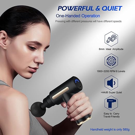 ML Pistola Masajeadora Uplayteck Masajeador Portatil Muscular Mini Masajeador de Tejido Profundo Ajustables Massage Gun Portátil 4 Cabezales de Masaje para Relajar Los Músculos Aliviar el Dolor (Negro).