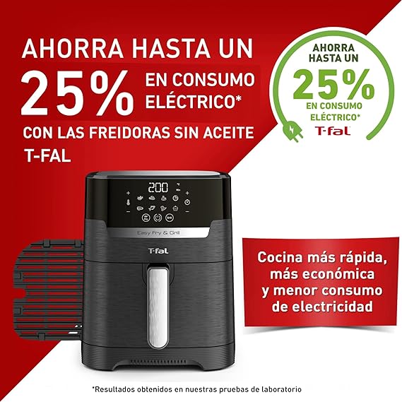 T-fal Freidora de Aire Digital Easy Fry & Grill, ¡La primera Freidora de Aire 2 en 1, con su función única de asar a la parrilla! Cuenta con 8 menús automáticos. Capacidad 4.2 L,EY505850.