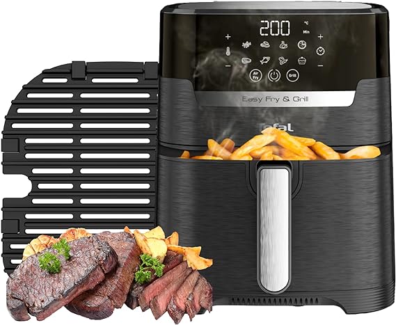 T-fal Freidora de Aire Digital Easy Fry & Grill, ¡La primera Freidora de Aire 2 en 1, con su función única de asar a la parrilla! Cuenta con 8 menús automáticos. Capacidad 4.2 L,EY505850.