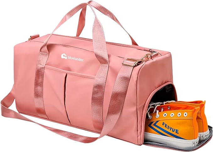 A Bluelander Maleta Deportiva de Mano para Gimnasio, Compartimento para Zapatos, Bolso de Viaje, Bolsillo Impermeable, Resistente, Correa Ajustable Perfecta Gimnasio, Natación y Viaje (Rosa Pastel).