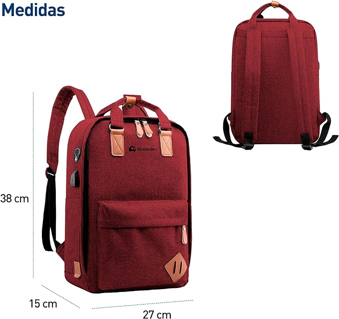 A Bluelander Mochila Roja 3 en 1, Mochila para Laptop, Mochila Cruzada y Lapicera, Mochila para Viaje con Puerto USB, Mochila para Hombre, Mujer Múltiples Compartimentos, Set de 3 Piezas.