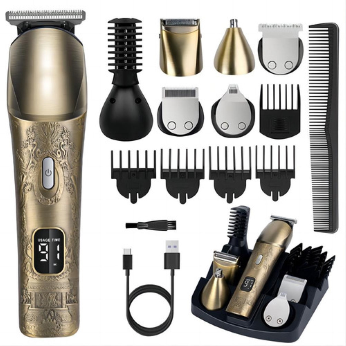 "All-in® Rasuradora Eléctrica Barba Afeitadora 11 En 1 Metal Dorada ".