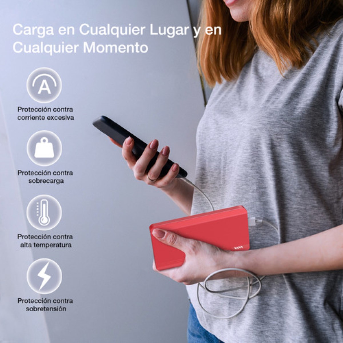 Power Bank Batería Portátil 10000mah 2.1a Carga Bateria Portatil Con 2 Puerto Roja