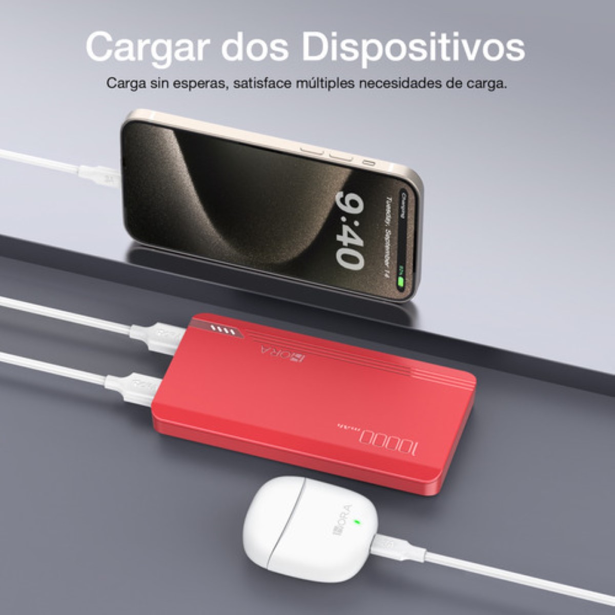 Power Bank Batería Portátil 10000mah 2.1a Carga Bateria Portatil Con 2 Puerto Roja