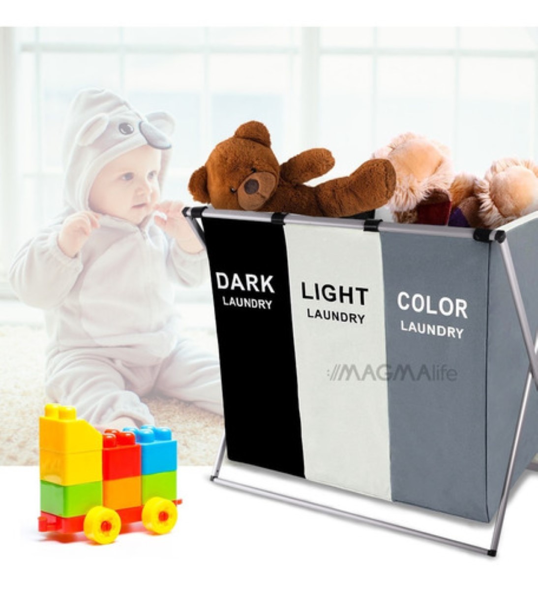 Cesto Ropa Sucia, Grande Con 3 Secciones Lavandería