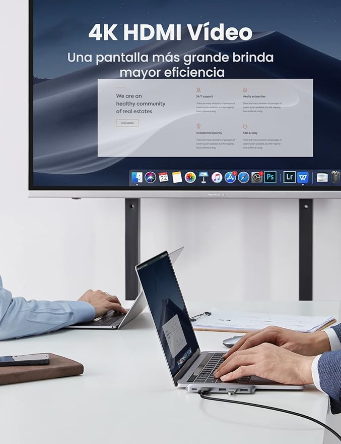 UGREEN Hub USB C para MacBook Pro Air, USB C Hub a HDMI 4K, 3 USB 3.0 para Thunderbolt 3, 100W PD Carga para Macbook Air/Pro M1 15" 13" 2021 2020 2019 2018 2017 2016, Plateado.