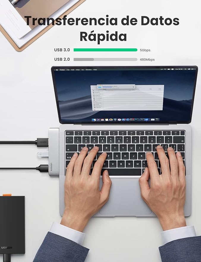 UGREEN Hub USB C para MacBook Pro Air, USB C Hub a HDMI 4K, 3 USB 3.0 para Thunderbolt 3, 100W PD Carga para Macbook Air/Pro M1 15" 13" 2021 2020 2019 2018 2017 2016, Plateado.