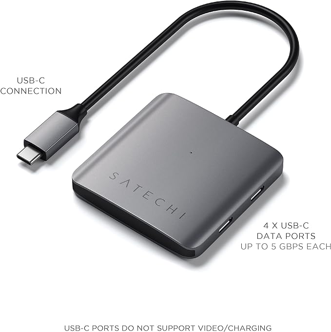 SATECHI Hub USB-C de 4 Puertos - Solo Transferencias de Datos (Sin Carga/Vídeo) - para M2, M1 MacBook Pro/Air, M2, M1 iPad Pro/Air, M2 Mac Mini, iMac.