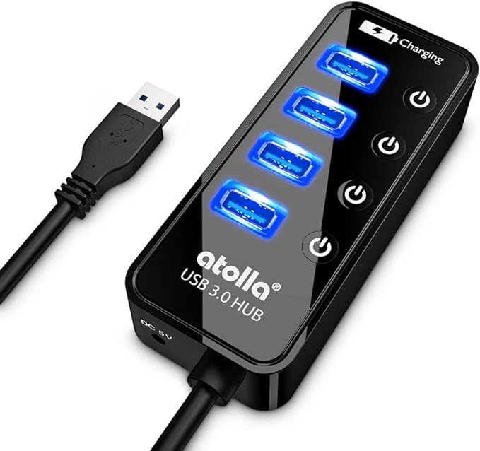 atolla Hub USB 3.0 5 en 1, 4 Puertos Super Speed 5Gbps Multi USB Hub con Interruptor Independiente