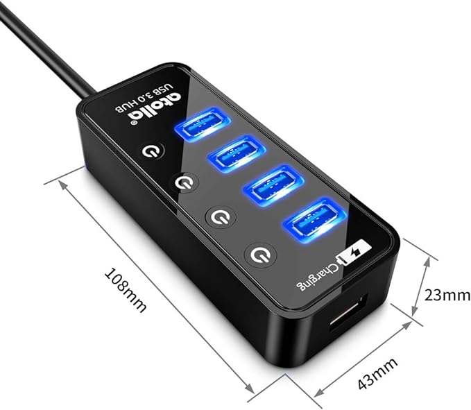 atolla Hub USB 3.0 5 en 1, 4 Puertos Super Speed 5Gbps Multi USB Hub con Interruptor Independiente