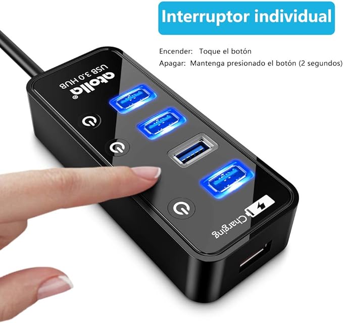 atolla Hub USB 3.0 5 en 1, 4 Puertos Super Speed 5Gbps Multi USB Hub con Interruptor Independiente