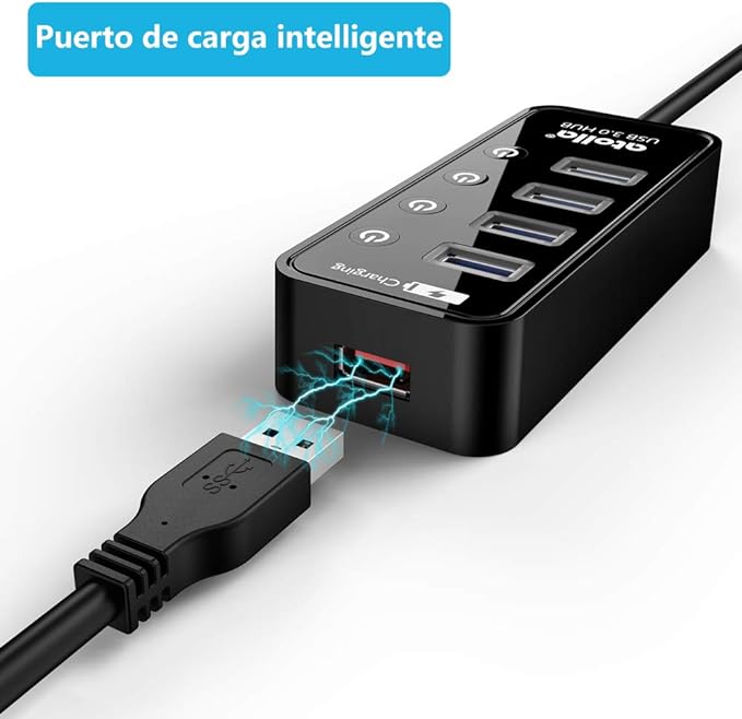 atolla Hub USB 3.0 5 en 1, 4 Puertos Super Speed 5Gbps Multi USB Hub con Interruptor Independiente