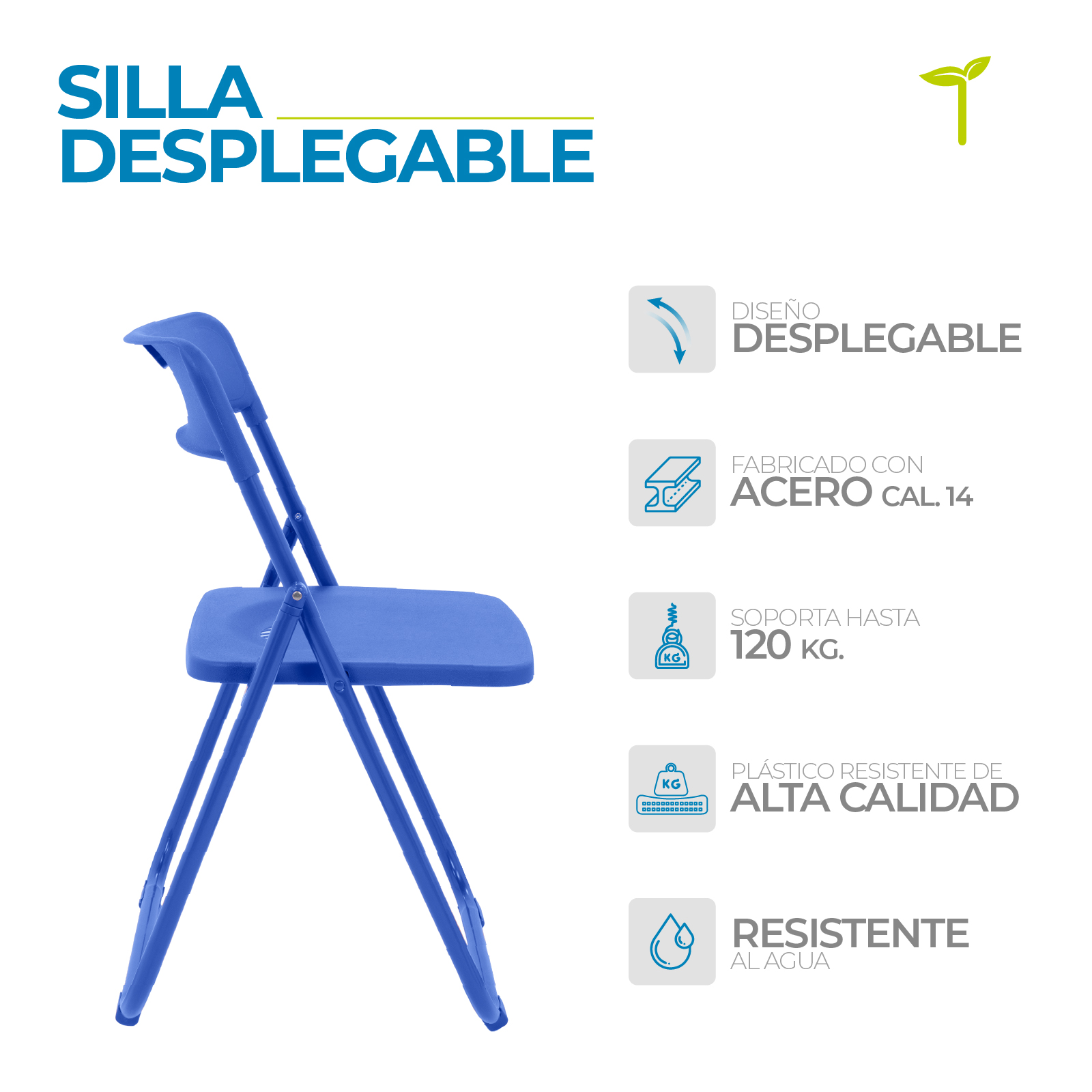 Onof Viviana Silla Plegable Acero Tubular Calibre18 C/Patas Antiderrapante Multifuncional (Azul)….
