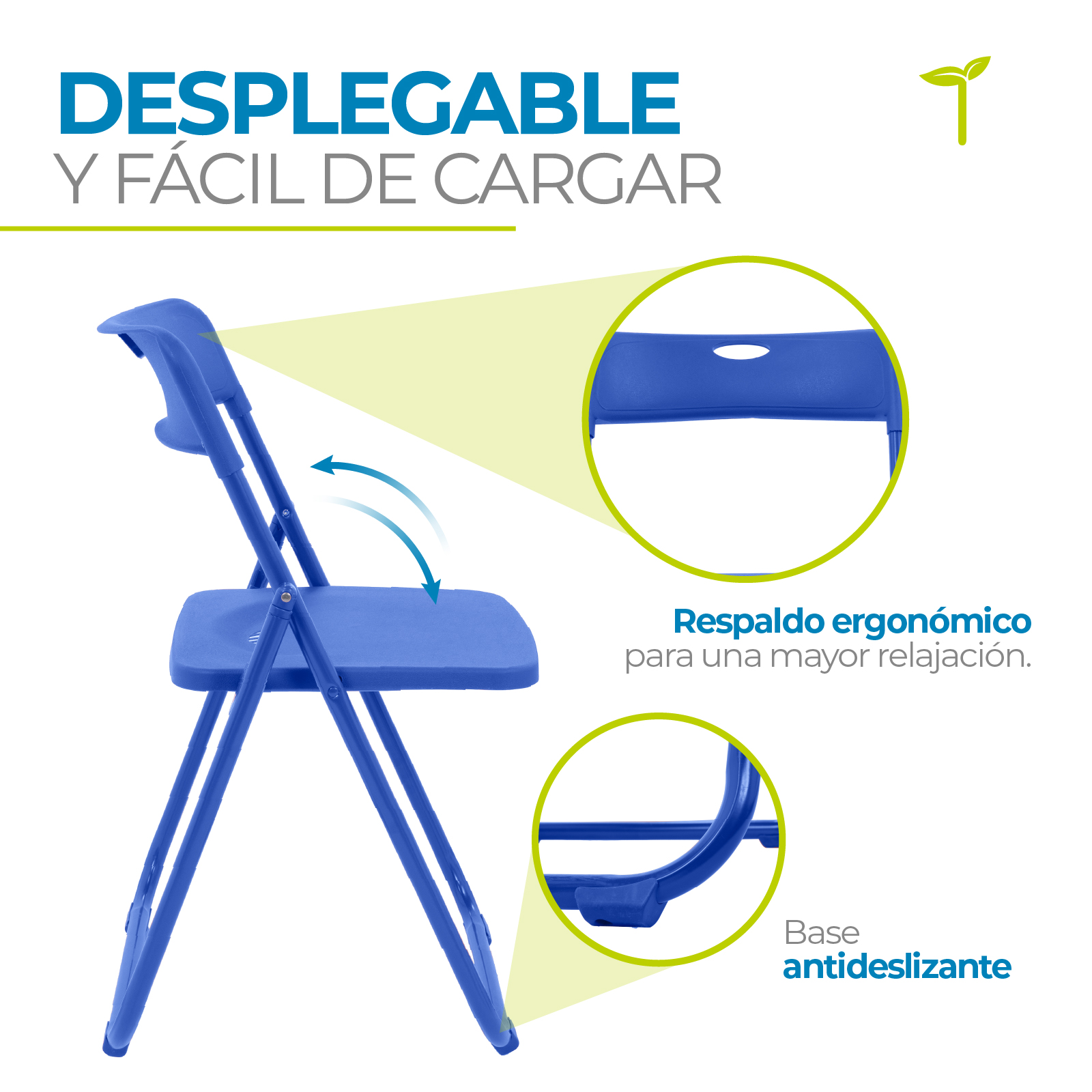 Onof Viviana Silla Plegable Acero Tubular Calibre18 C/Patas Antiderrapante Multifuncional (Azul)….