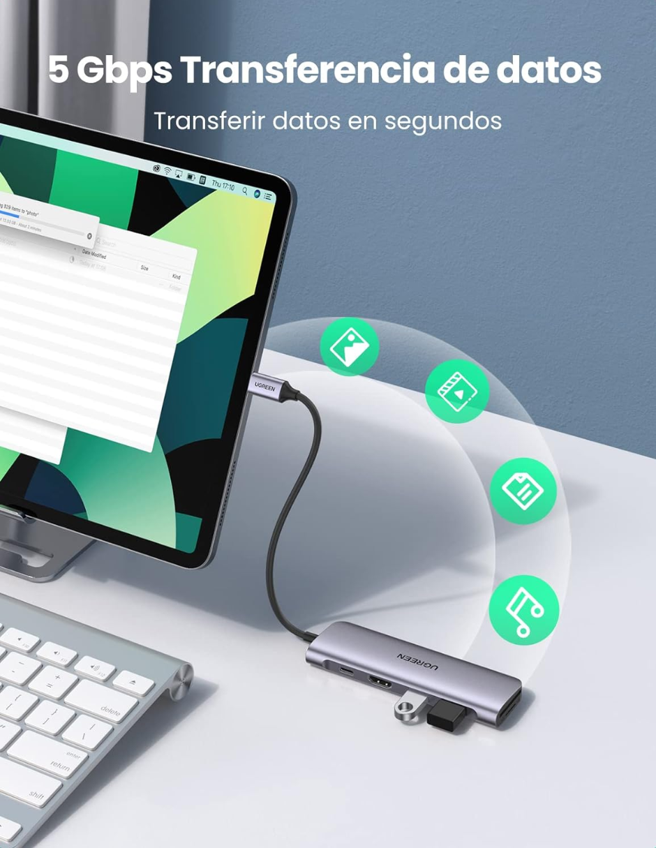 UGREEN Hub USB C 6 en 1 100W.